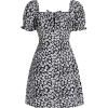 imageGirls Boho Summer Dress Floral Short Sleeve Square Neck Cute A Line Mini Short Spring DressesBlack