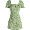 imageGirls Boho Summer Dress Floral Short Sleeve Square Neck Cute A Line Mini Short Spring DressesGreen