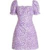 imageGirls Boho Summer Dress Floral Short Sleeve Square Neck Cute A Line Mini Short Spring DressesLilac Purple