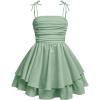 imageGirls Floral Cami Dress Ruched Sleeveless Pink Layered Ruffle Kawaii Short Floral Summer DressesMint Green