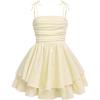 imageGirls Floral Cami Dress Ruched Sleeveless Pink Layered Ruffle Kawaii Short Floral Summer DressesMustard Yellow
