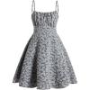 imageGirls Floral Print Summer Dress Bowknot Ruched Bust A Line Cami Dress High Waist Ruffle Hem Cute Sun DressesDark Blue