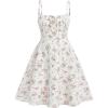 imageGirls Floral Print Summer Dress Bowknot Ruched Bust A Line Cami Dress High Waist Ruffle Hem Cute Sun DressesWhite and Pink