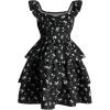 imageGirls Floral Summer Dress Ruffle Shirred High Waist Ruched Sweetheart A Line Spring DressBlack