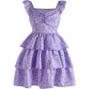 imageGirls Floral Summer Dress Ruffle Shirred High Waist Ruched Sweetheart A Line Spring DressLight Purple