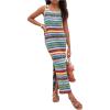 imageGirls Summer Boho Striped Sleeveless Tank Dress  Square Neck Split Thigh Long MaxiBlue Green