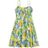 imageGirls Summer Dress Floral Ruffle Hem Spaghetti Strap Ruched Bust Cami Short Dress SundressYellow and Blue