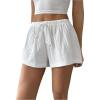 imageWomens Drawstring High Waisted Button Front Mini Shorts Loose Wide Leg Track Shorts Casual LoungeWhite