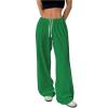 imageWomens Drawstring Waist Straight Streetwear Wide Leg Sweatpants Casual Loose Baggy Workout Long Summer PantsDark Green