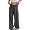 imageWomens Drawstring Waist Straight Streetwear Wide Leg Sweatpants Casual Loose Baggy Workout Long Summer PantsDark Grey