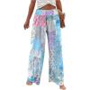 imageWomens Patchwork Graphic Pant Colorblock High Waisted Straight Leg Boho PantsBlue