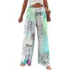 imageWomens Patchwork Graphic Pant Colorblock High Waisted Straight Leg Boho PantsGreen