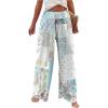 imageWomens Patchwork Graphic Pant Colorblock High Waisted Straight Leg Boho PantsGrey