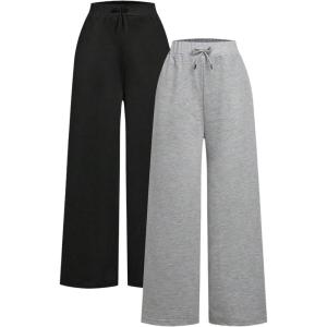 imageGirls 2 Pack Wide Leg Sweatpants Waist Casual Track Pants Baggy TrousersMulticolor