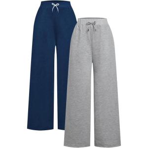 imageGirls 2 Pack Wide Leg Sweatpants Waist Casual Track Pants Baggy TrousersMulticoloured
