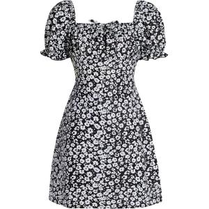 imageGirls Boho Summer Dress Floral Short Sleeve Square Neck Cute A Line Mini Short Spring DressesBlack