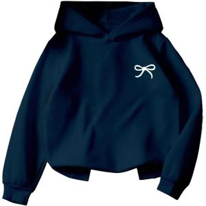 imageGirls Graphic Bow Knot Hoodie Long Sleeve Drop Shoulder Hooded SweatshirtsDark Blue