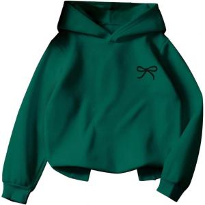 imageGirls Graphic Bow Knot Hoodie Long Sleeve Drop Shoulder Hooded SweatshirtsDark Green