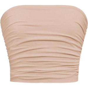 imageGirls Ruched Strapless Tube Top Sleeveless Cropped Bandeau Basic Summer Cute Tops for GirlsApricot