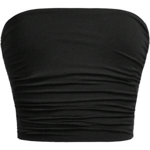 imageGirls Ruched Strapless Tube Top Sleeveless Cropped Bandeau Basic Summer Cute Tops for GirlsBlack
