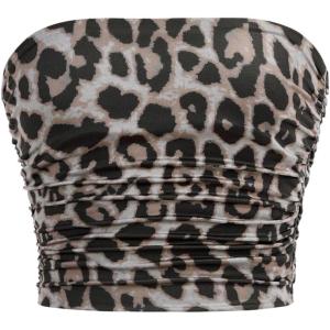 imageGirls Ruched Strapless Tube Top Sleeveless Cropped Bandeau Basic Summer Cute Tops for GirlsKhaki
