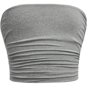 imageGirls Ruched Strapless Tube Top Sleeveless Cropped Bandeau Basic Summer Cute Tops for GirlsLight Grey