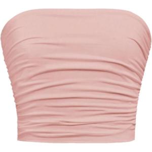 imageGirls Ruched Strapless Tube Top Sleeveless Cropped Bandeau Basic Summer Cute Tops for GirlsPink