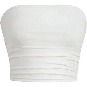 imageGirls Ruched Strapless Tube Top Sleeveless Cropped Bandeau Basic Summer Cute Tops for GirlsPure White