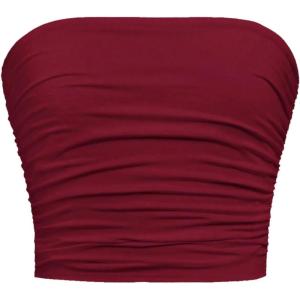 imageGirls Ruched Strapless Tube Top Sleeveless Cropped Bandeau Basic Summer Cute Tops for GirlsRed