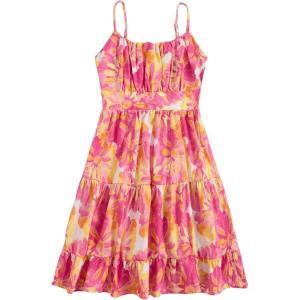 imageGirls Summer Dress Floral Ruffle Hem Spaghetti Strap Ruched Bust Cami Short Dress SundressOrange Pink
