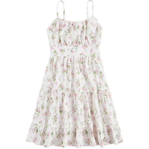 imageGirls Summer Dress Floral Ruffle Hem Spaghetti Strap Ruched Bust Cami Short Dress SundressPink White Floral