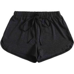 imageWomens Casual Elastic Waist Track Shorts Wide Leg Knot Front Waffle Knit Shorts Workout LoungeSolid Black