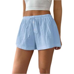 imageWomens Drawstring High Waisted Button Front Mini Shorts Loose Wide Leg Track Shorts Casual LoungeBlue