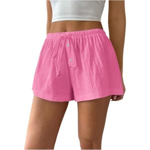 imageWomens Drawstring High Waisted Button Front Mini Shorts Loose Wide Leg Track Shorts Casual LoungePink