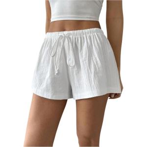 imageWomens Drawstring High Waisted Button Front Mini Shorts Loose Wide Leg Track Shorts Casual LoungeWhite