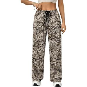 imageWomens Drawstring Waist Straight Streetwear Wide Leg Sweatpants Casual Loose Baggy Workout Long Summer PantsApricot