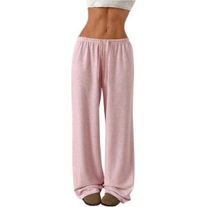 imageWomens Drawstring Waist Straight Streetwear Wide Leg Sweatpants Casual Loose Baggy Workout Long Summer PantsLight Pink