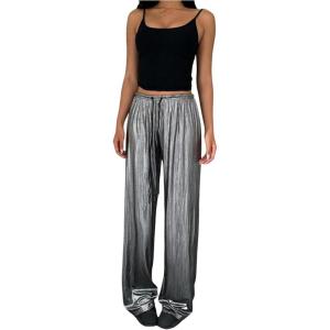 imageWomens Drawstring Waist Straight Streetwear Wide Leg Sweatpants Casual Loose Baggy Workout Long Summer PantsSilver