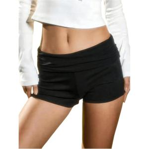 imageWomens Elastic Waist Skinny Mini Shorts Casual Low Rise Y2K Shorts LoungeBlack
