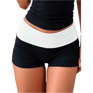 imageWomens Elastic Waist Skinny Mini Shorts Casual Low Rise Y2K Shorts LoungeBlack and White