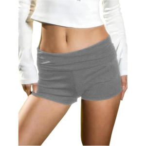 imageWomens Elastic Waist Skinny Mini Shorts Casual Low Rise Y2K Shorts LoungeLight Grey