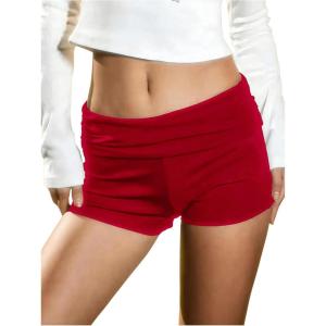 imageWomens Elastic Waist Skinny Mini Shorts Casual Low Rise Y2K Shorts LoungeRed
