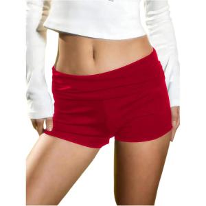 imageWomens Elastic Waist Skinny Mini Shorts Casual Low Rise Y2K Shorts LoungeSolid Red