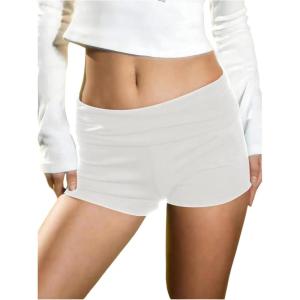 imageWomens Elastic Waist Skinny Mini Shorts Casual Low Rise Y2K Shorts LoungeSolid White