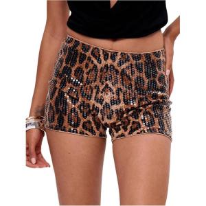 imageWomens Leopard Sequin Mini Shorts Drop Waist Skinny Y2K Shorts Club Rave BottomsMulticolor