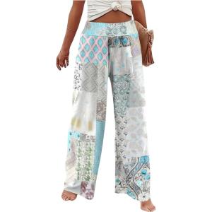 imageWomens Patchwork Graphic Pant Colorblock High Waisted Straight Leg Boho PantsGrey