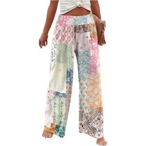 imageWomens Patchwork Graphic Pant Colorblock High Waisted Straight Leg Boho PantsMulticolor