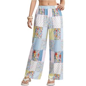 imageWomens Patchwork Graphic Pant Colorblock High Waisted Straight Leg Boho PantsMulticoloured