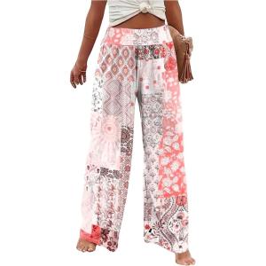 imageWomens Patchwork Graphic Pant Colorblock High Waisted Straight Leg Boho PantsRed