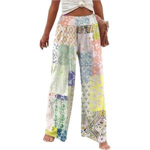 imageWomens Patchwork Graphic Pant Colorblock High Waisted Straight Leg Boho PantsYellow